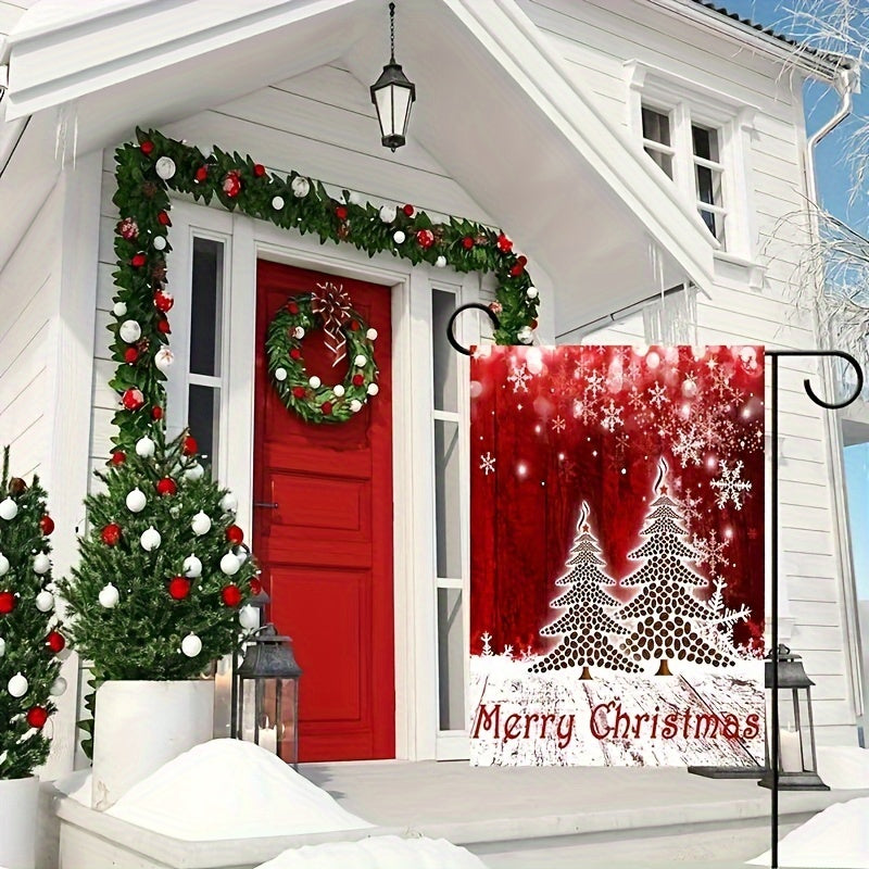 1pc Merry Christmas Garden Flag Red Christmas Tree Pattern 12in 18in