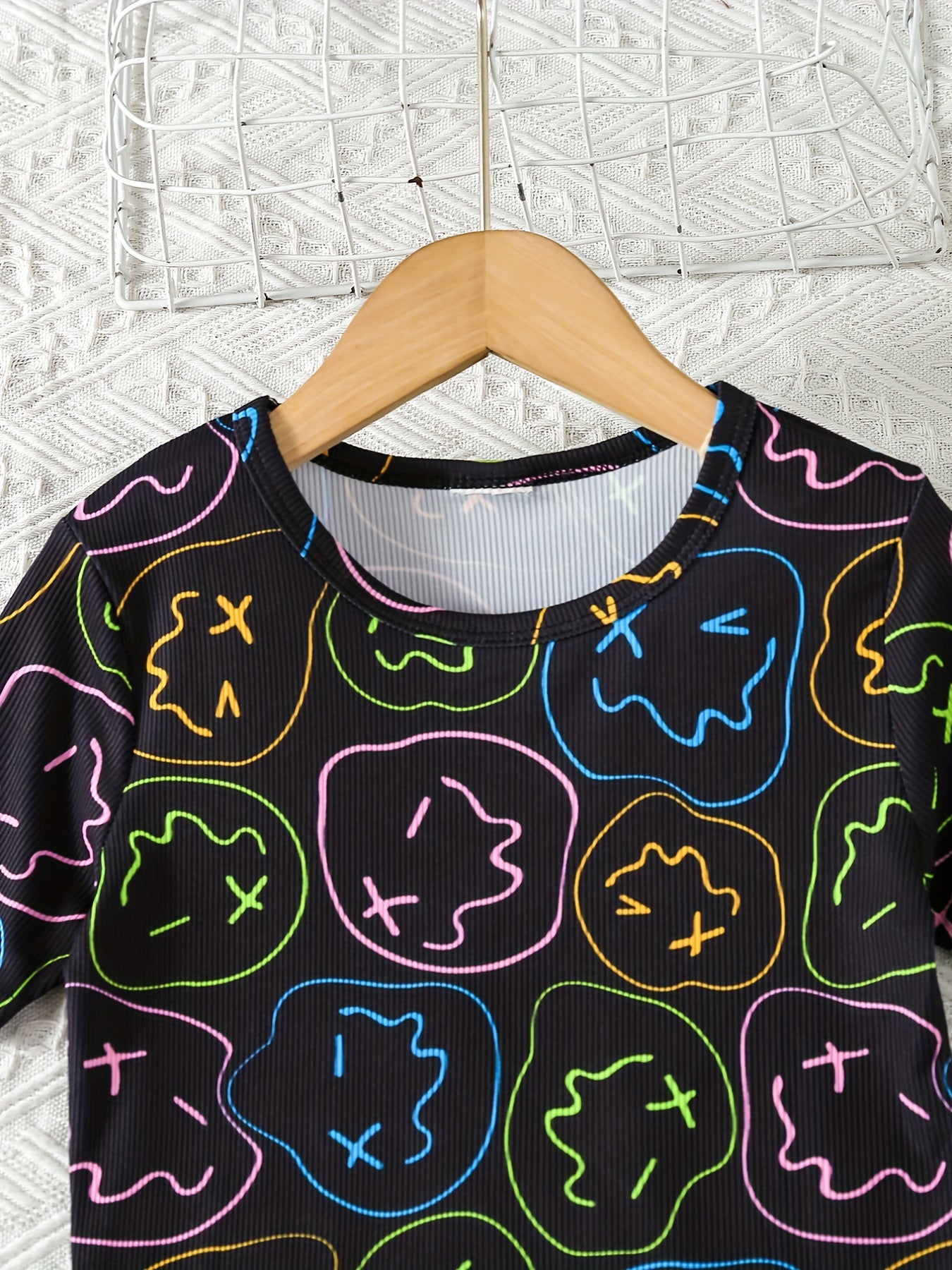 Boys Cartoon Face Print Pajamas Set