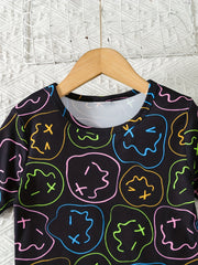 Boys Cartoon Face Print Pajamas Set