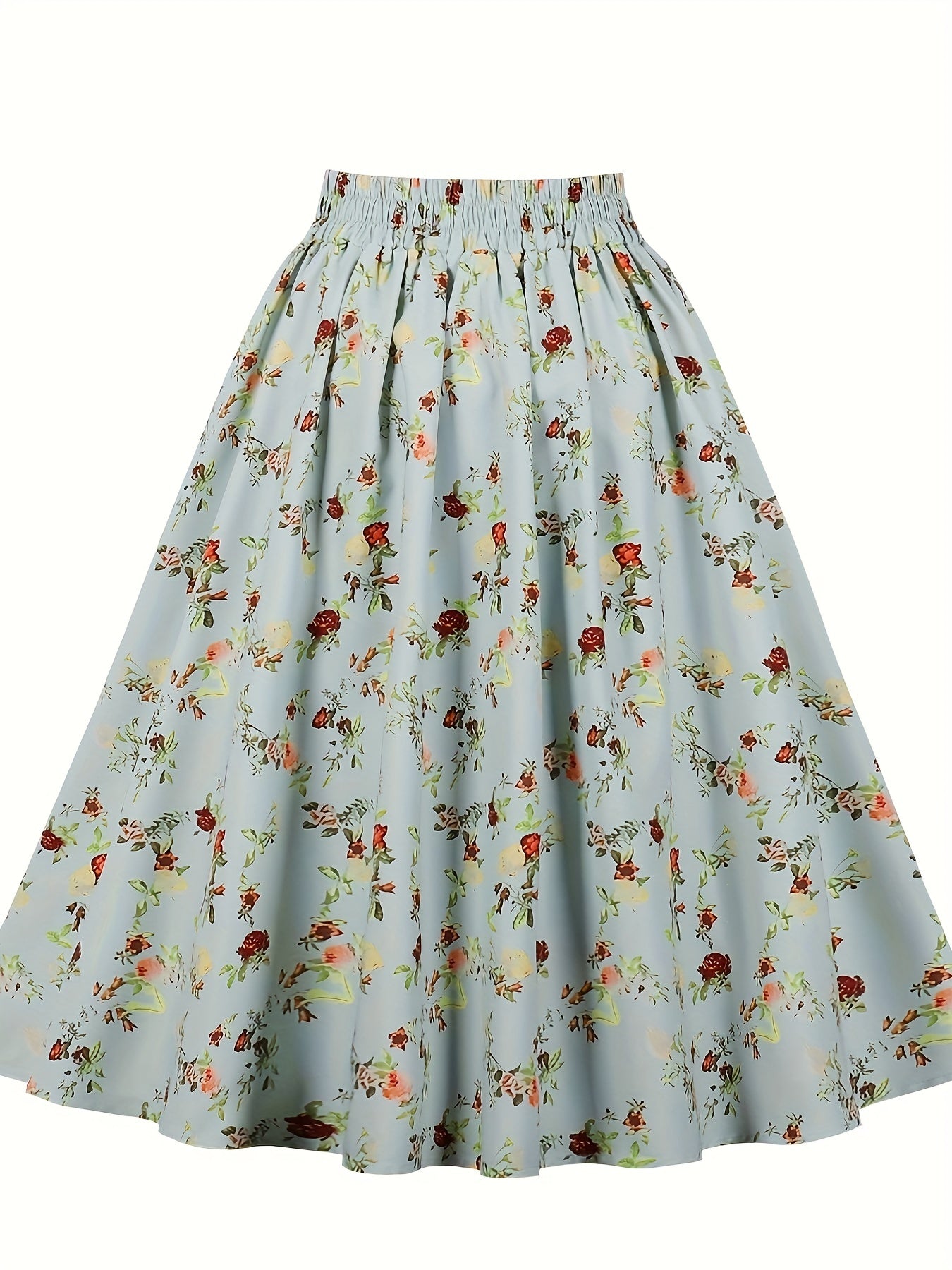 Floral Print Button Front Swing Skirt