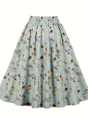 Floral Print Button Front Swing Skirt