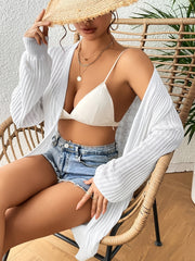 Solid Long Sleeve Open Front High Stretch Cardigan