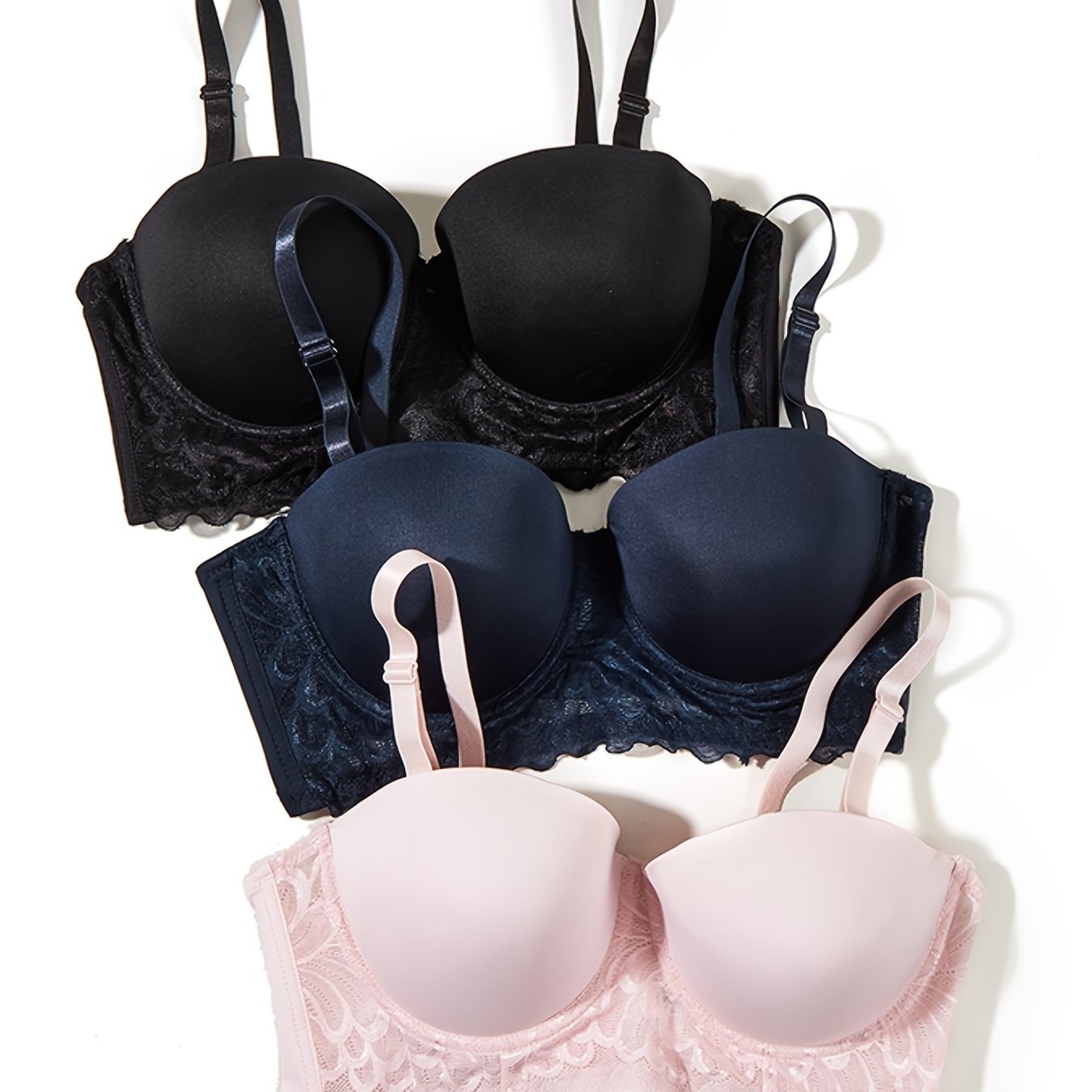 3 Pack Plus Size Lace Push Up Bra Set Plus Slight Stretch Nylon 3pcs Set