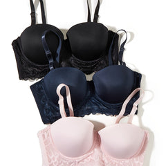 3 Pack Plus Size Lace Push Up Bra Set Plus Slight Stretch Nylon 3pcs Set