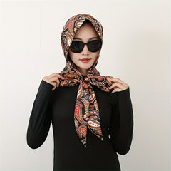 Boho Flower Print Satin Head Scarf for Women