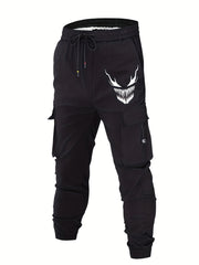 Ghost Face Print Cargo Pants Loose Fit Drawstring Joggers