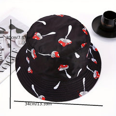 Red Mushroom Print Bucket Hat Casual Sunshade Basin Hat Unisex