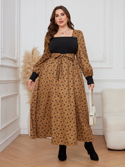 Colorblock Floral Lantern Sleeve Maxi Dress