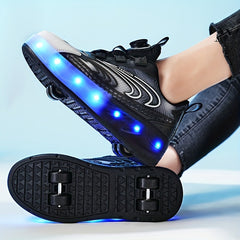 Girl's LED Light Up Roller Shoes With Rotating Buckle