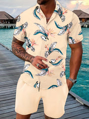 Merman Print Hawaii Shirt & Beach Shorts Set - Summer Outfit