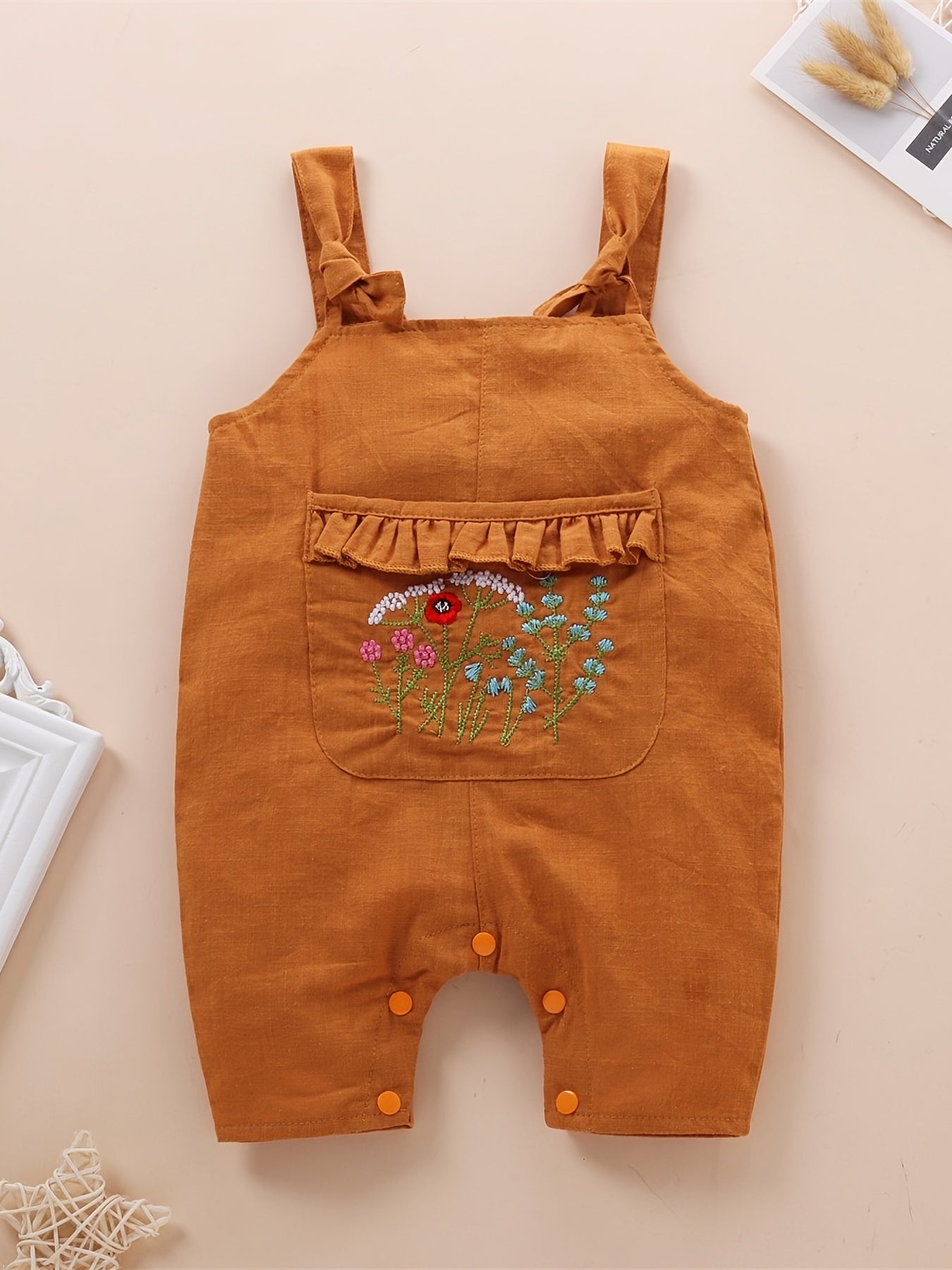 Baby Girls Floral Embroidery Overalls Jumpsuit