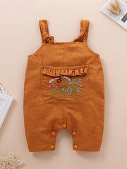 Baby Girls Floral Embroidery Overalls Jumpsuit