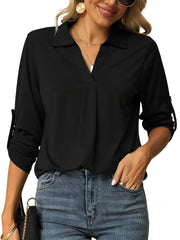 Solid Lantern Sleeve V Neck Blouse