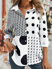 Dot Print Button Up Collar Blouse