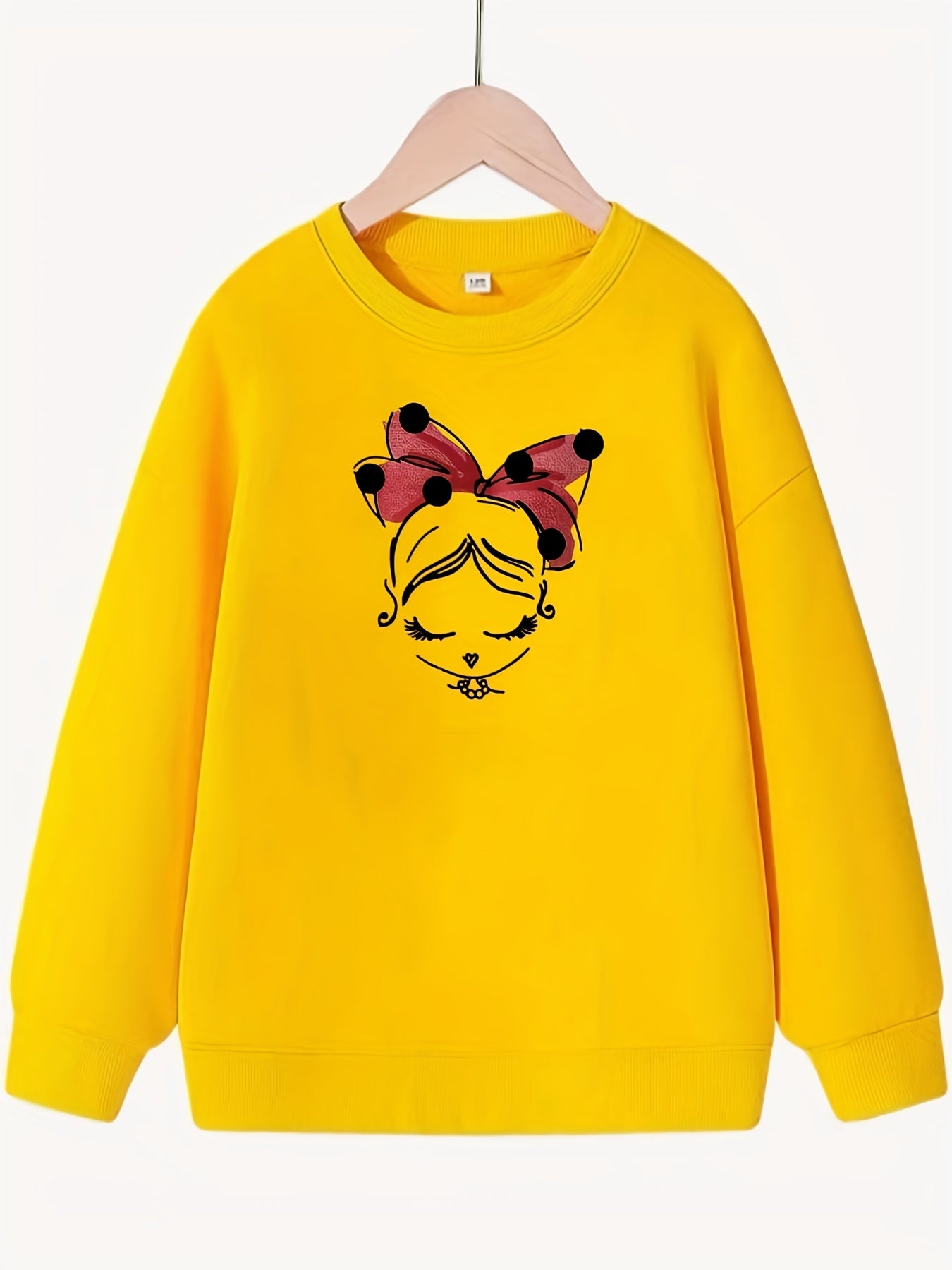 Girls Portrait Graphic Crew Neck Sweatshirt - Long Sleeve Pullovers