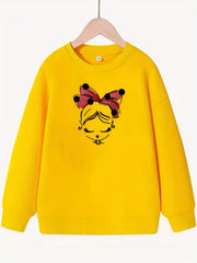Girls Portrait Graphic Crew Neck Sweatshirt - Long Sleeve Pullovers