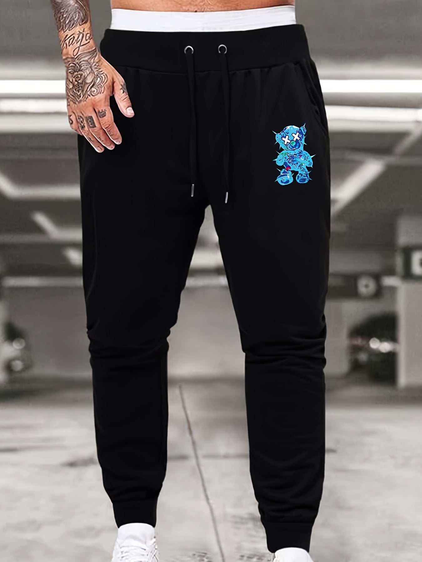 Men's Cartoon Bear Print Casual Sweatpants