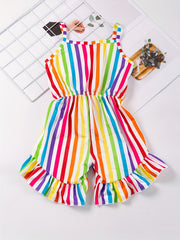 Baby Girls Colorful Striped Jumpsuit High Waist Ruffles Cami Romper