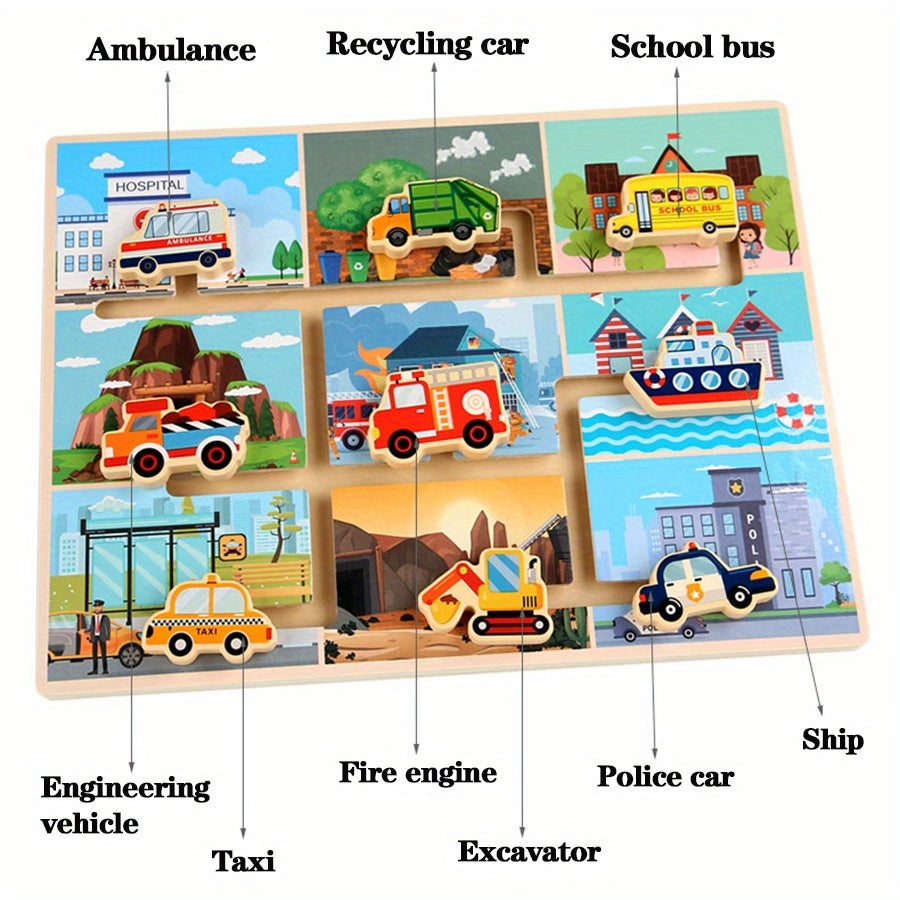 Transportation Board Game for Kids - Wooden Puzzle Tabletop Game