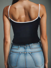 Contrast Trim Ribbed Cami Top Sleeveless Summer Casual Top