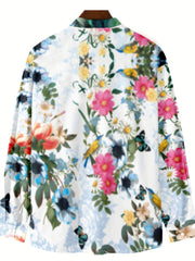Flower 3D Pattern Print Men's Casual Long Sleeve Shirt