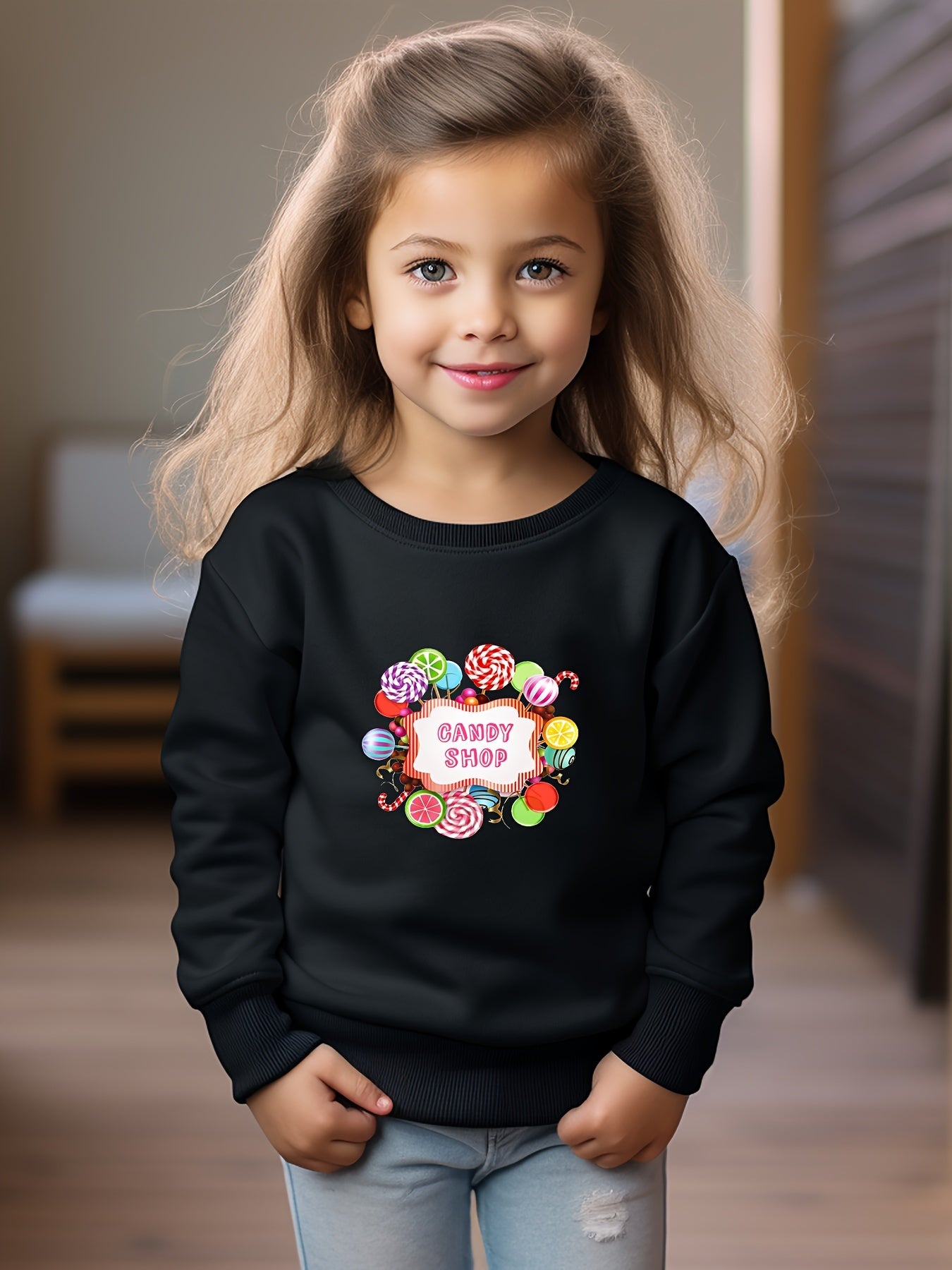 Cartoon Candy Shop Graphic Sweatshirt for Kids