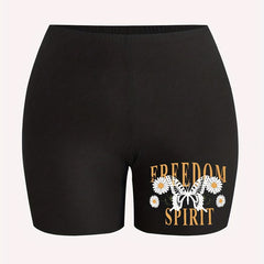 Butterfly & Floral & Letter Print Stretch Biker Shorts
