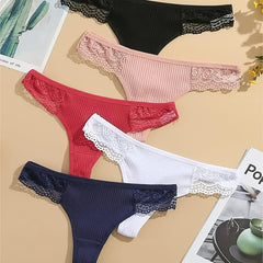 5pcs Lace Thongs Sexy Low Waist Panties Women's Lingerie