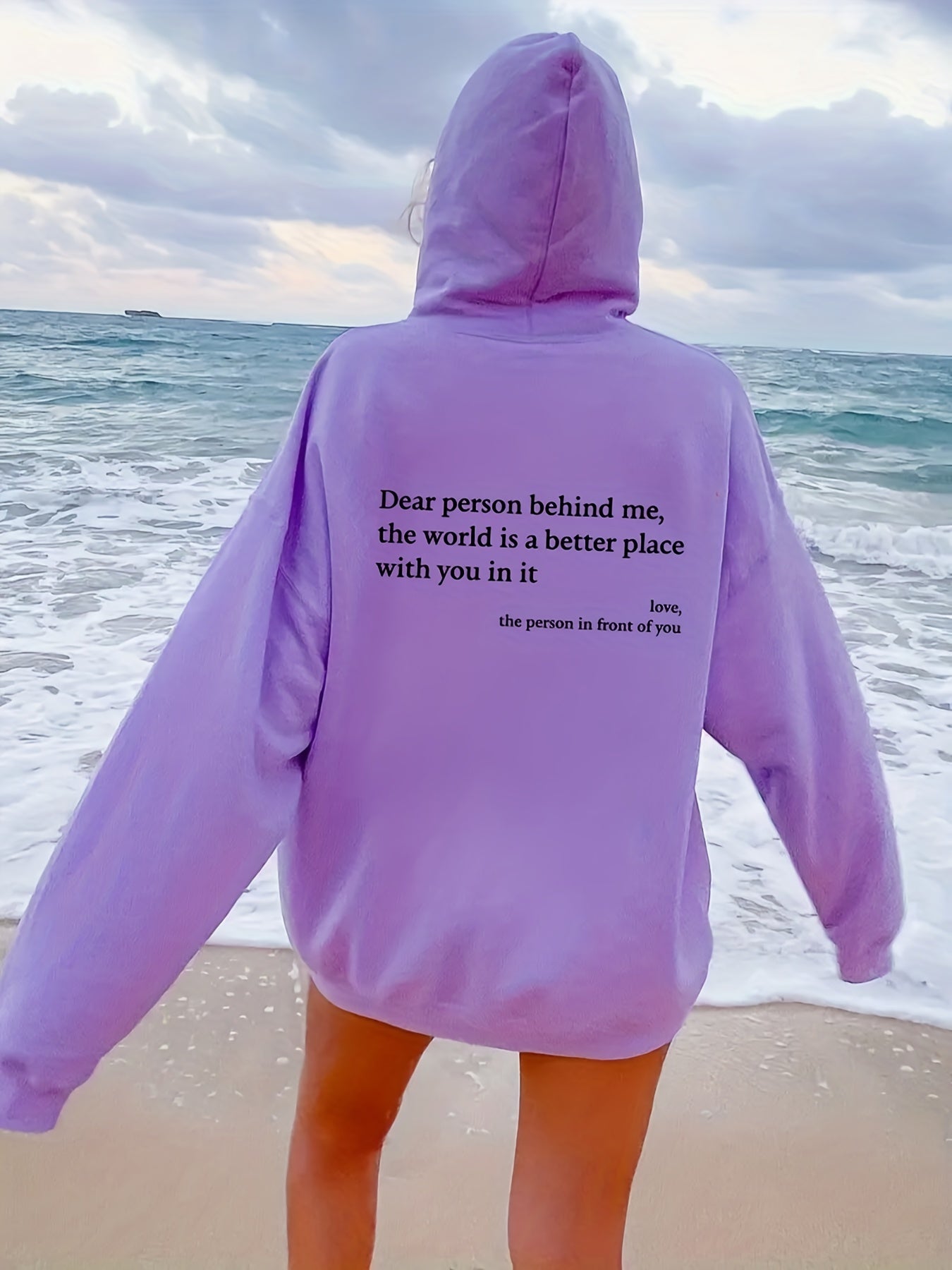 Letter Print Kangaroo Pocket Hoodie Casual Long Sleeve Drawstring Hoodies Sweats