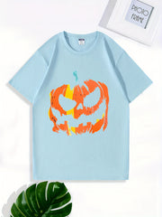 Halloween Pumpkin Pattern Print Men's Graphic Crew Neck Active T shirt