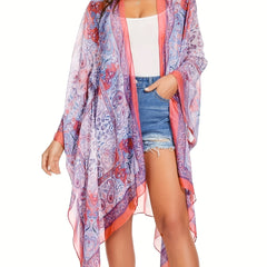 Boho Cover Up Women's Plus Paisley & Scarf Print Batwing Sleeve