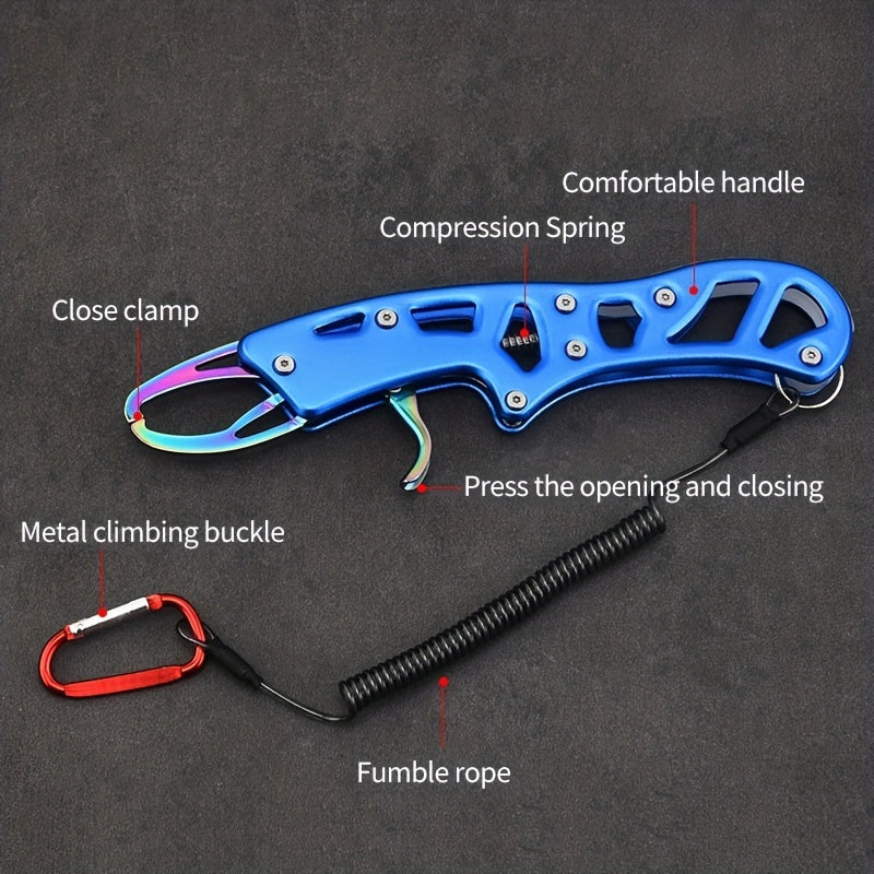 Stainless Steel Fishing Tools Kit Carabiner Spring Rope Fish Lip Gripper