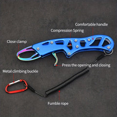 Stainless Steel Fishing Tools Kit Carabiner Spring Rope Fish Lip Gripper