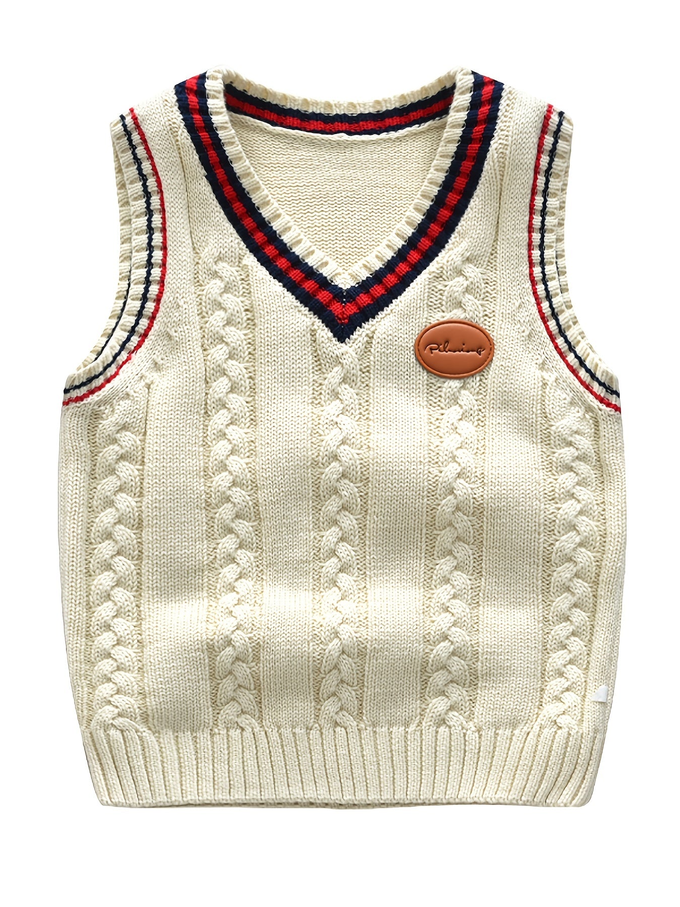 Boys V Neck Cable Knit Vest Sleeveless Pullover Sweater Top