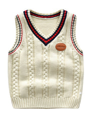Boys V Neck Cable Knit Vest Sleeveless Pullover Sweater Top