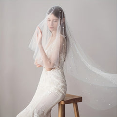 Pearl Inlaid Veil & Headband Bridal Headwear