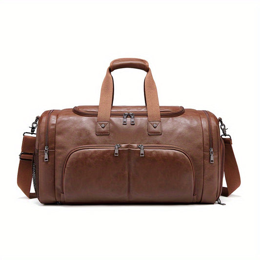 Vintage Large Capacity Travel Duffle Bag Portable PU Leather Sports Gym Bag
