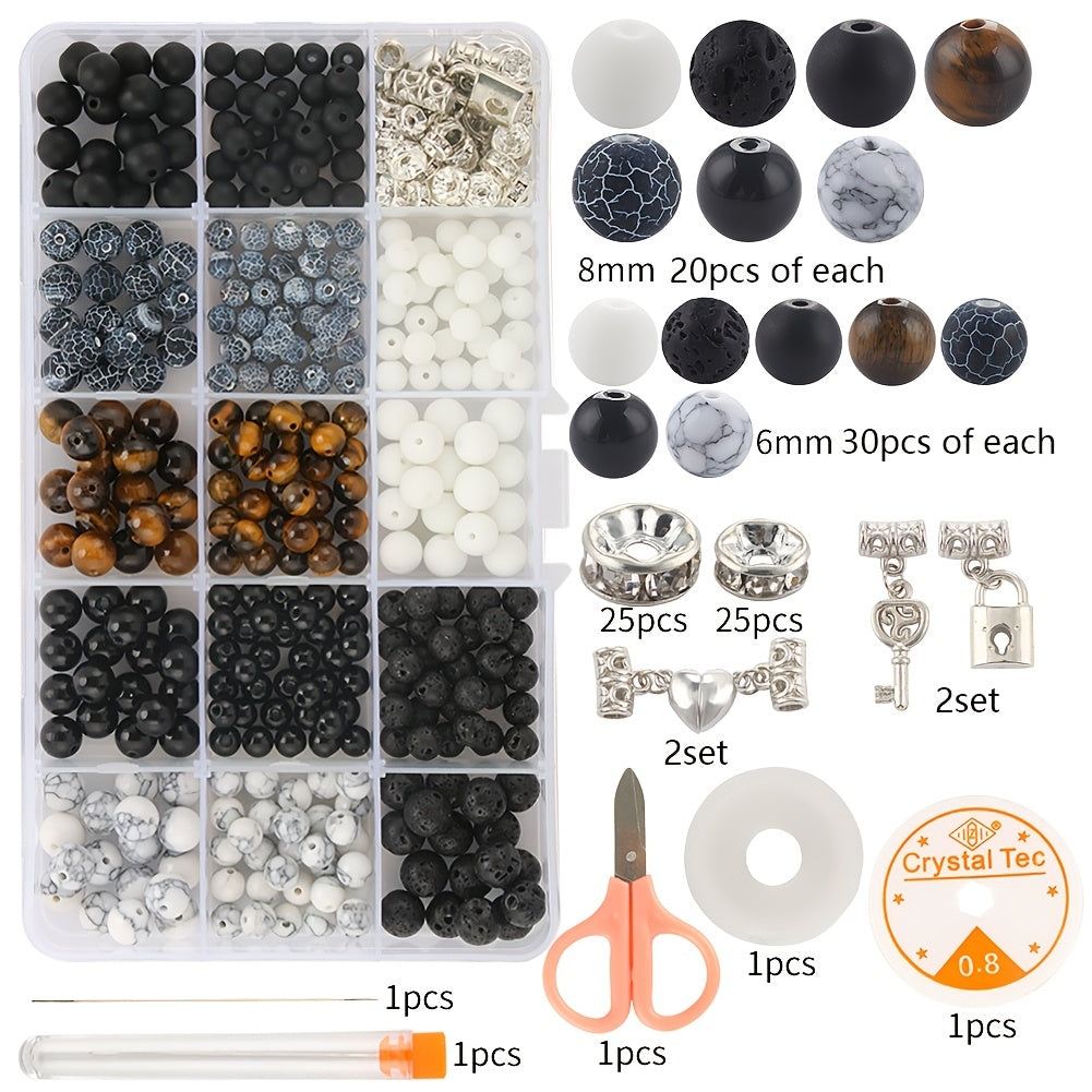 Natural Stone Beads Kit Couples Distance Bracelet Elastic Cord Magnet Clasps Box