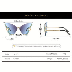 Y2K Butterfly Rimless Sunglasses Rhinestone Decorative Glasses