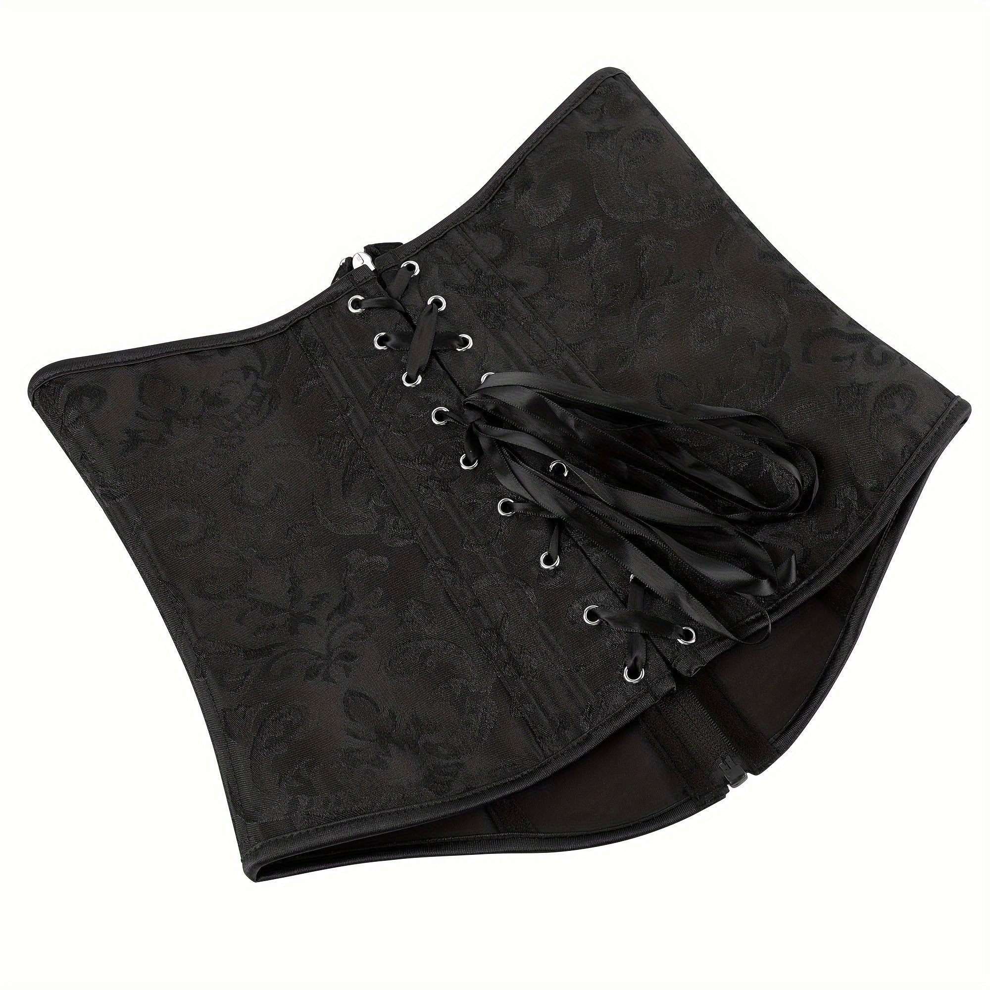 Jacquard Strapless Corset Bustier Tummy Control Lace Up Zipper Body Shaper