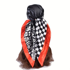 Geometric Plaid Print Bandana Silky Square Scarf Satin Shawl Head Wraps