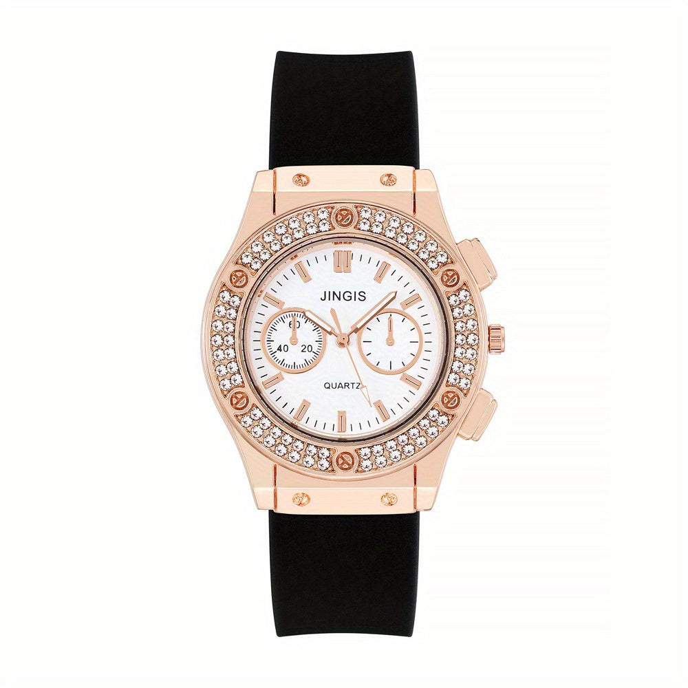 Bilateral Rhinestone Silicone Strap Watch