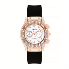 Bilateral Rhinestone Silicone Strap Watch