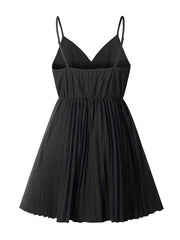 V-Neck Summer Dress Solid Color Pleated