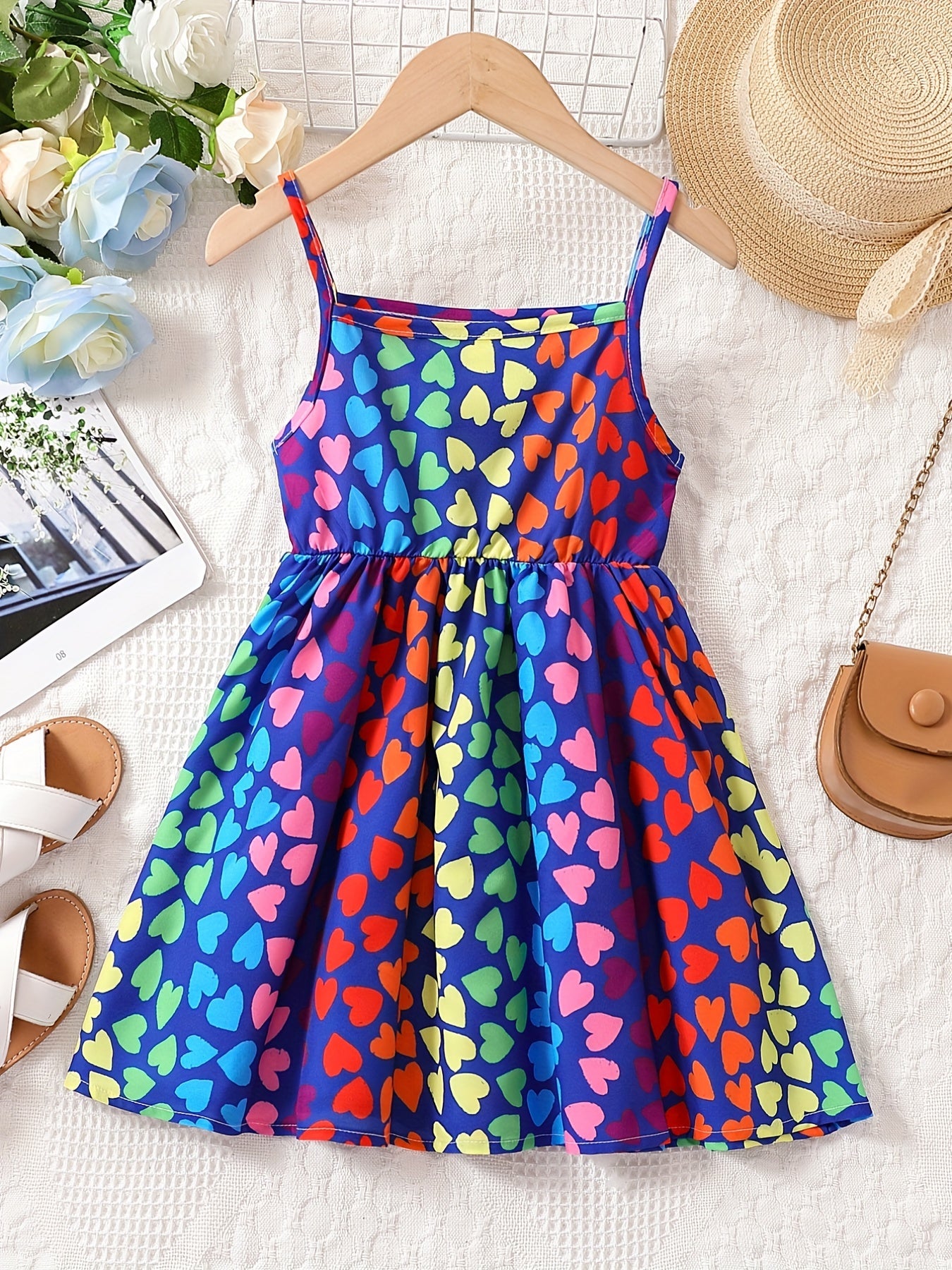 Youth Girl Colorful Heart Print Camisole Princess Dress