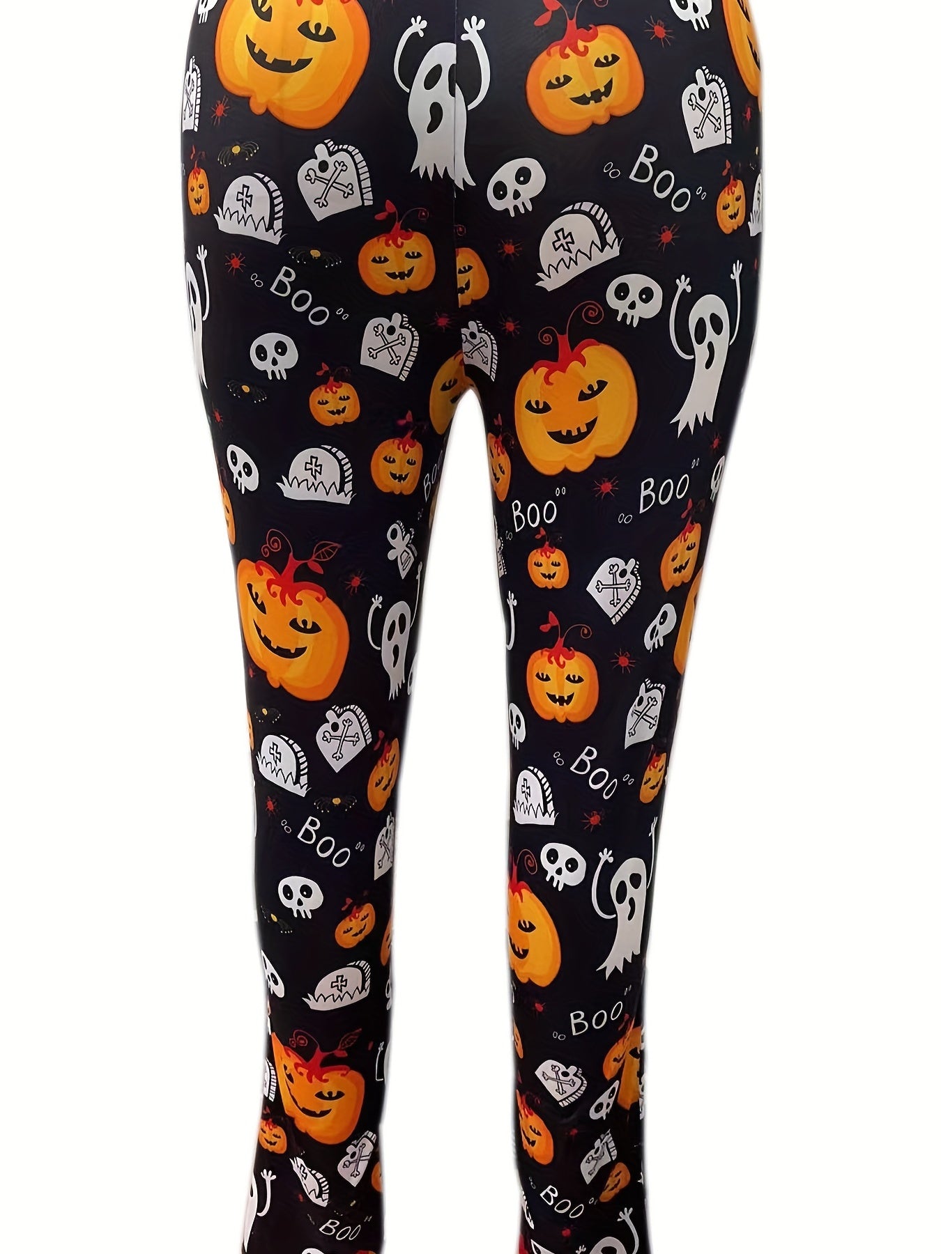 Women's Plus Pumpkin & Skull Print High Rise Leggings