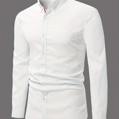 Men's Classic Solid Shirt Casual Lapel Button Up Long Sleeve Shirt