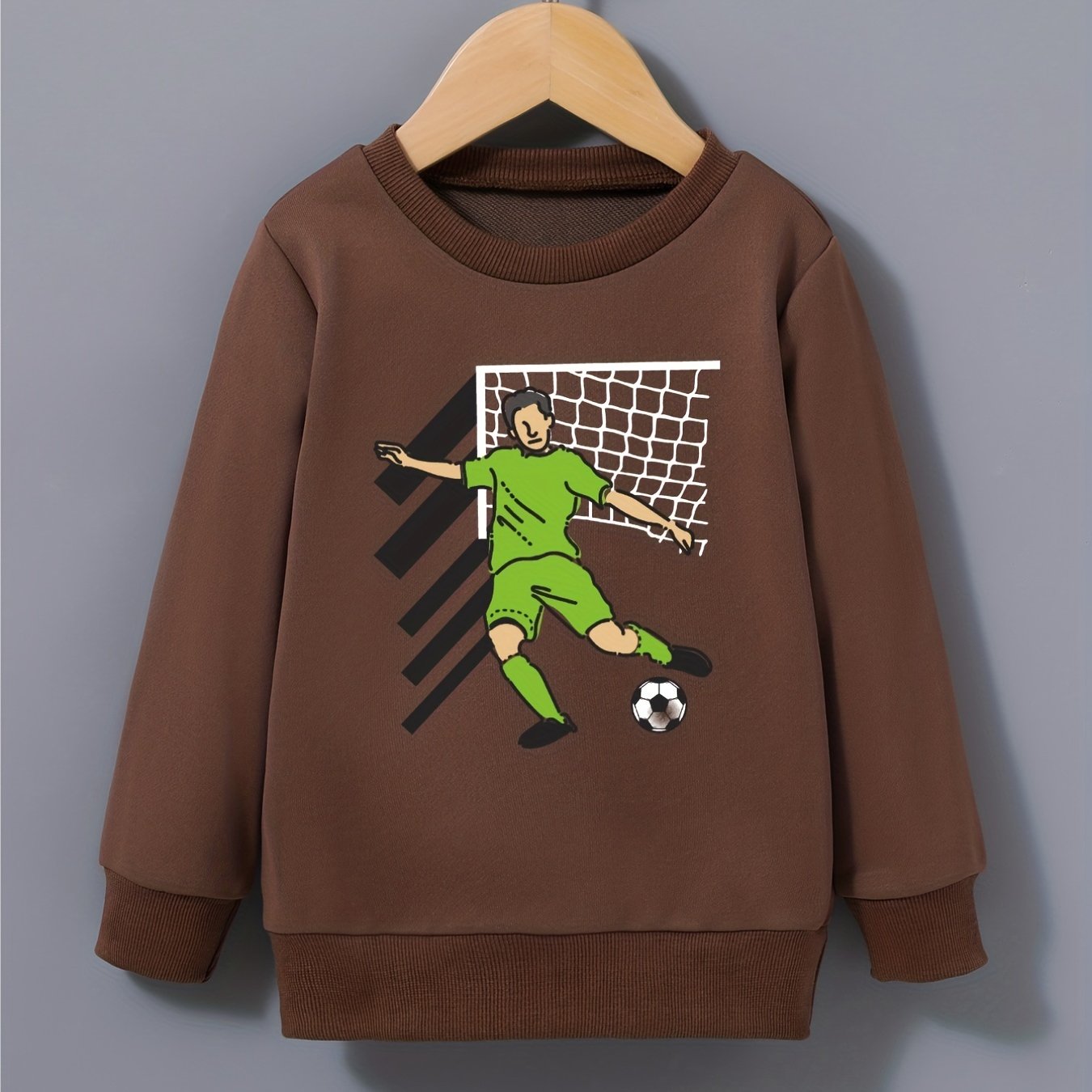 Cartoon Football Player Print Boys Sweatshirt