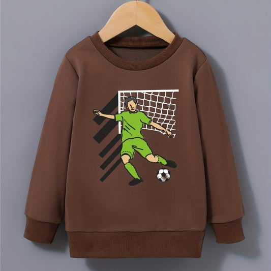 Cartoon Football Player Print Boys Sweatshirt