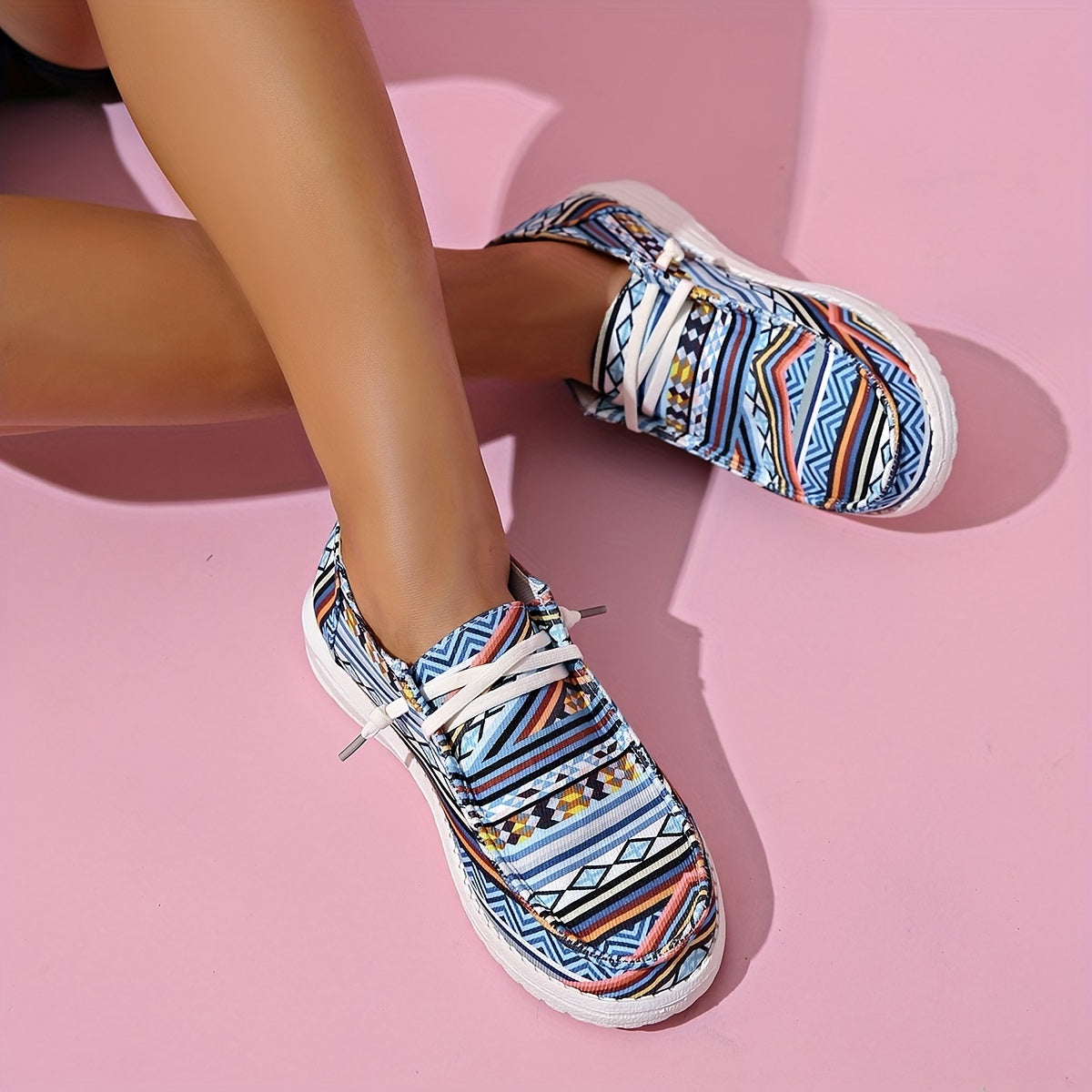Women's Boho Pattern Slip On Loafers Lightweight Platform Shoes